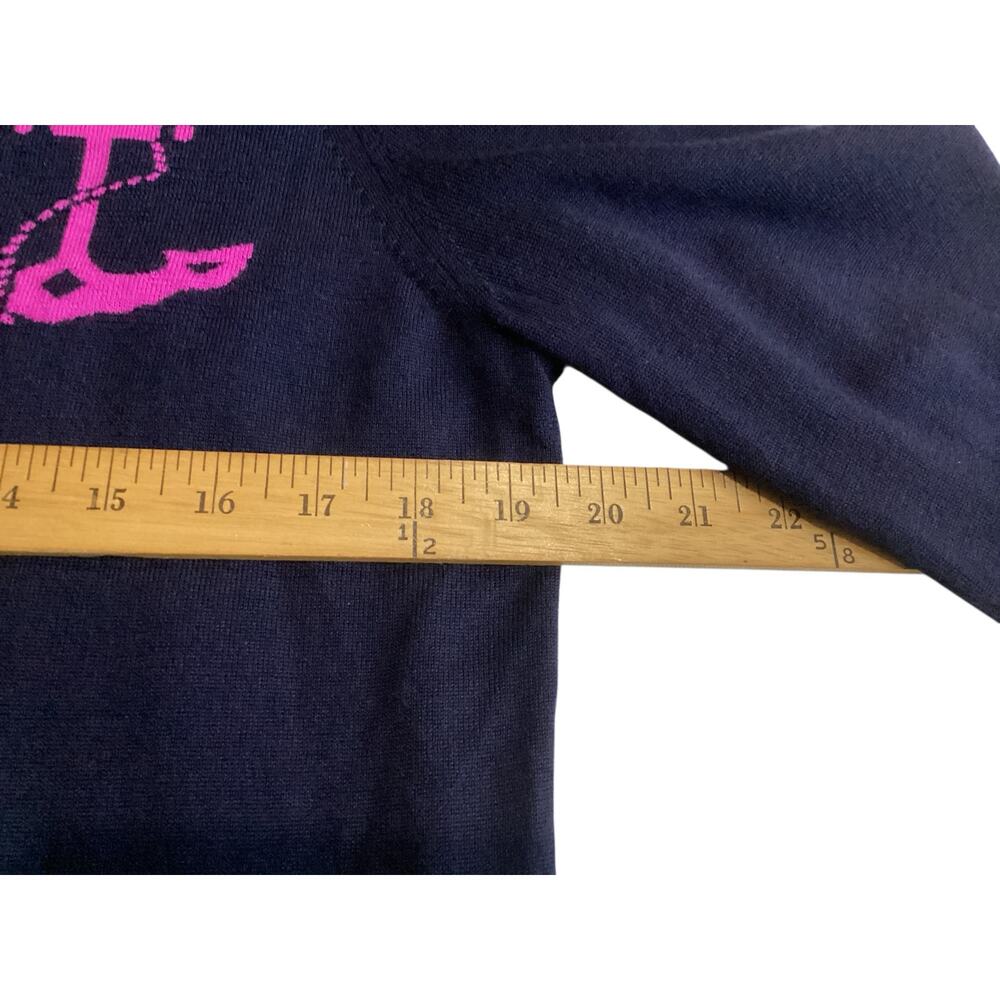 J.Crew Women's Navy Blue 100% Merino Wool Crewneck Sweater Pink Anchor Logo XL - Picture 6 of 8